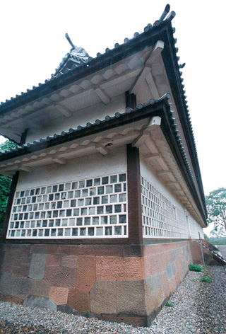 　宝暦の大火で焼失後、ほぼ百年後の１８５８（安政５）年再建。国指定重要文化財。指定面積６４５.６４平方メートル。
　三十間長屋は二重２階の櫓（やぐら）で、本丸の西につながる本丸付段（ほんまるつけだん）に位置している。大屋根は南面が入母屋、北面が切妻となっている。
　建物は石垣の上に建ち、外壁は塗籠壁で１階の腰部分を海鼠壁としている。建物の平面形状は、桁行（けたゆき）２６間半、梁間（はりま）３間と細長く、半間ごとに柱を置く堅牢な造りになっている。東面に石段を備えた出入口が２箇所あり、西面は入母屋屋根付きの張り出しがある他、南北両端付近に唐破風屋根の石落としが付いており、これらの間には連双の武者窓が開けられている。内部は１、２階とも床は板張りで、壁は板壁。階段が３カ所にある。