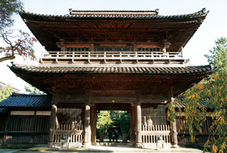 　寺号は３代利常の妻珠姫の法名。１６９４（元禄７）年建立。県指定有形文化財。指定面積４６.９平方メートル。
　天徳院は、珠姫の菩提所として１６２３（元和９）年に開山した曹洞宗寺院。現在の天徳院は１７６８（明和５）年の焼失後再建されたものだが、山門は焼失を免れて創建当時の姿を現在も見せている。
　山門は、三間一戸、２階二重門、屋根は入母屋造本瓦葺で、門の両脇には切妻造桟瓦葺山廊が付いている。下層中央柱間（はしらま）を通路として、両脇には仁王像が安置されている。
　天徳院山門は二重門としては石川県内で最も古いものである。